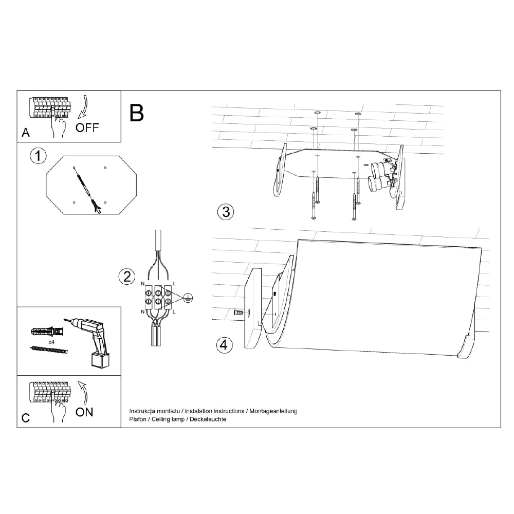 Plafondlamp Emilio Sollux Wit, wenge LxBxH 37x37x19 Hout, Glas Nnb