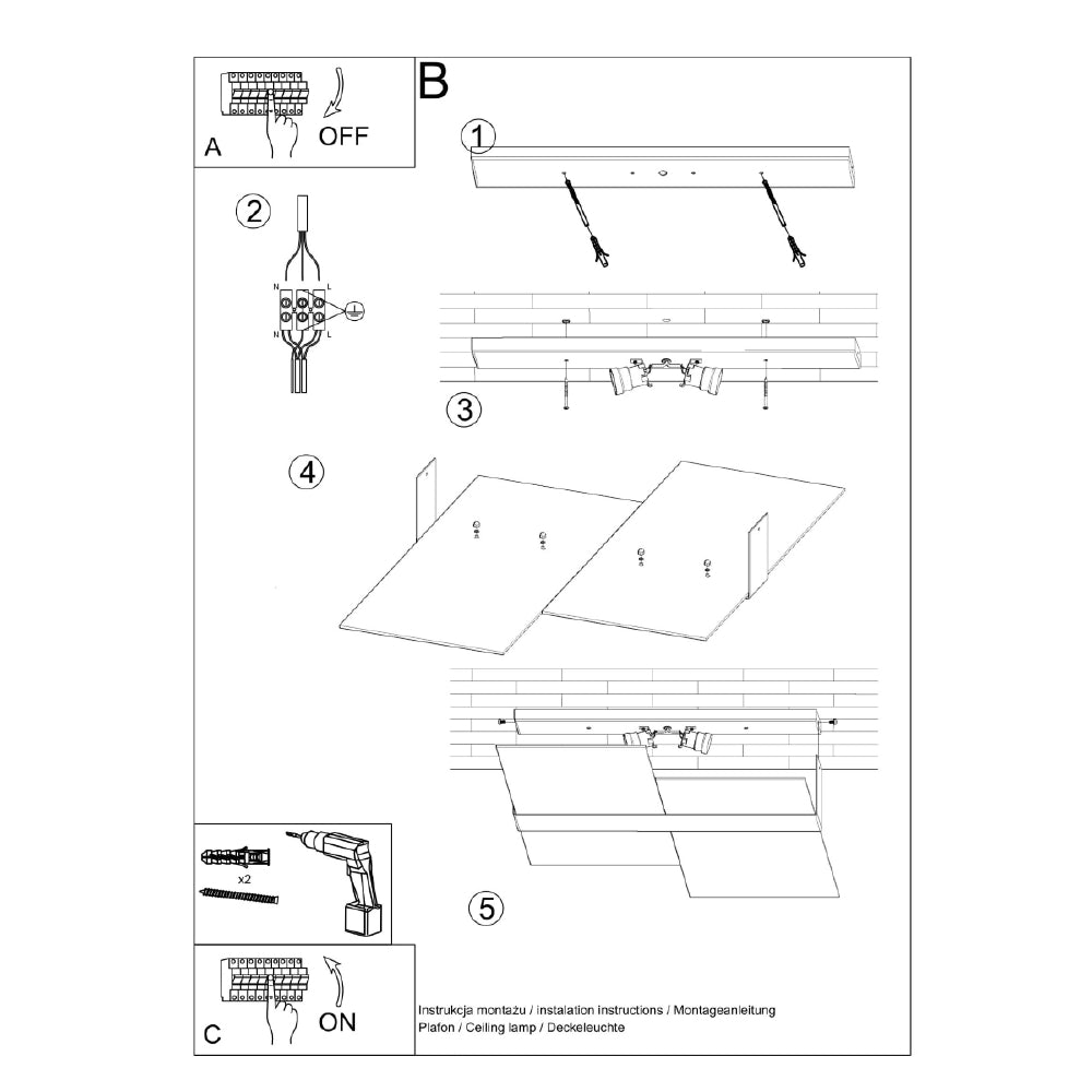 Plafondlamp Massimo Sollux Wit, Zilver LxBxH 63x33x15 Metaal, Glas Nnb