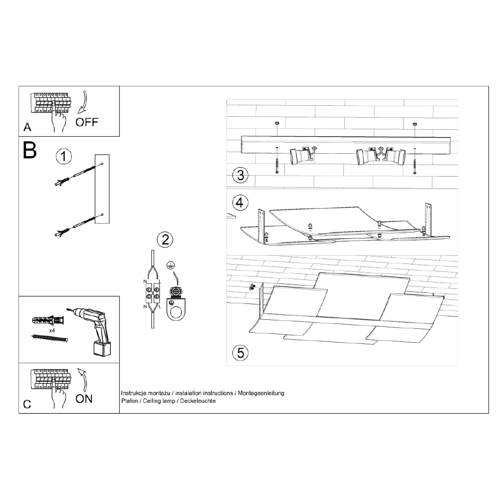 Plafondlamp Celia Sollux Zilver, Wit LxBxH 63x33x15 Metaal, Glas Nnb