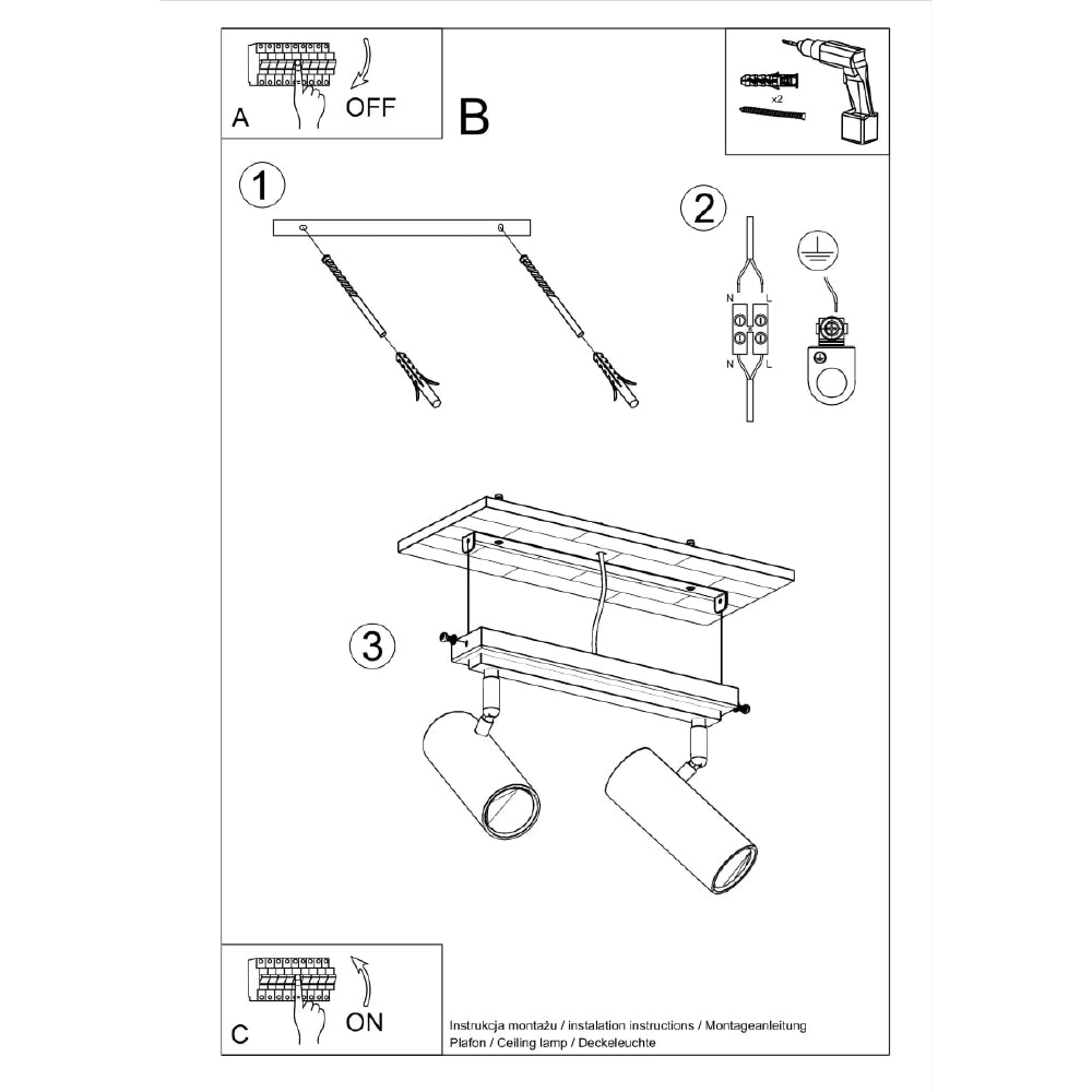Plafondlamp Direzione Sollux Zwart LxBxH 40x20x15 Metaal Nnb