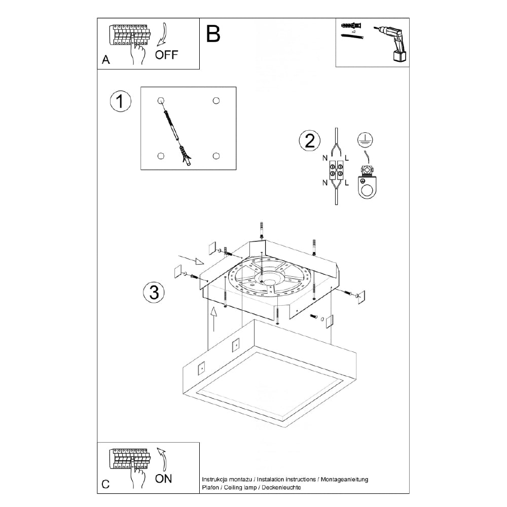 Plafondlamp Riza Sollux Grijs LxBxH 38x38x20 Beton, Glas Nnb