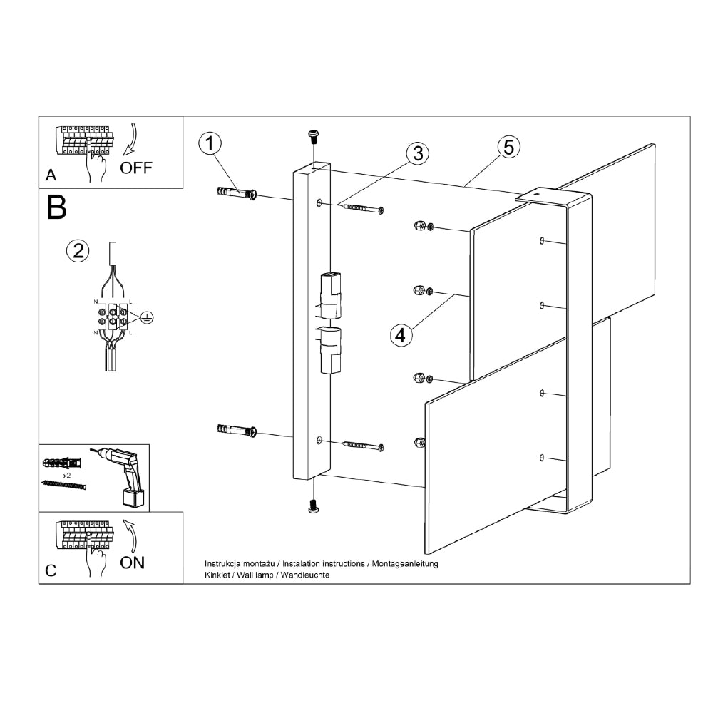 Wandlamp Massimo Sollux Wit LxBxH 40x20x15 Metaal, Glas Nnb