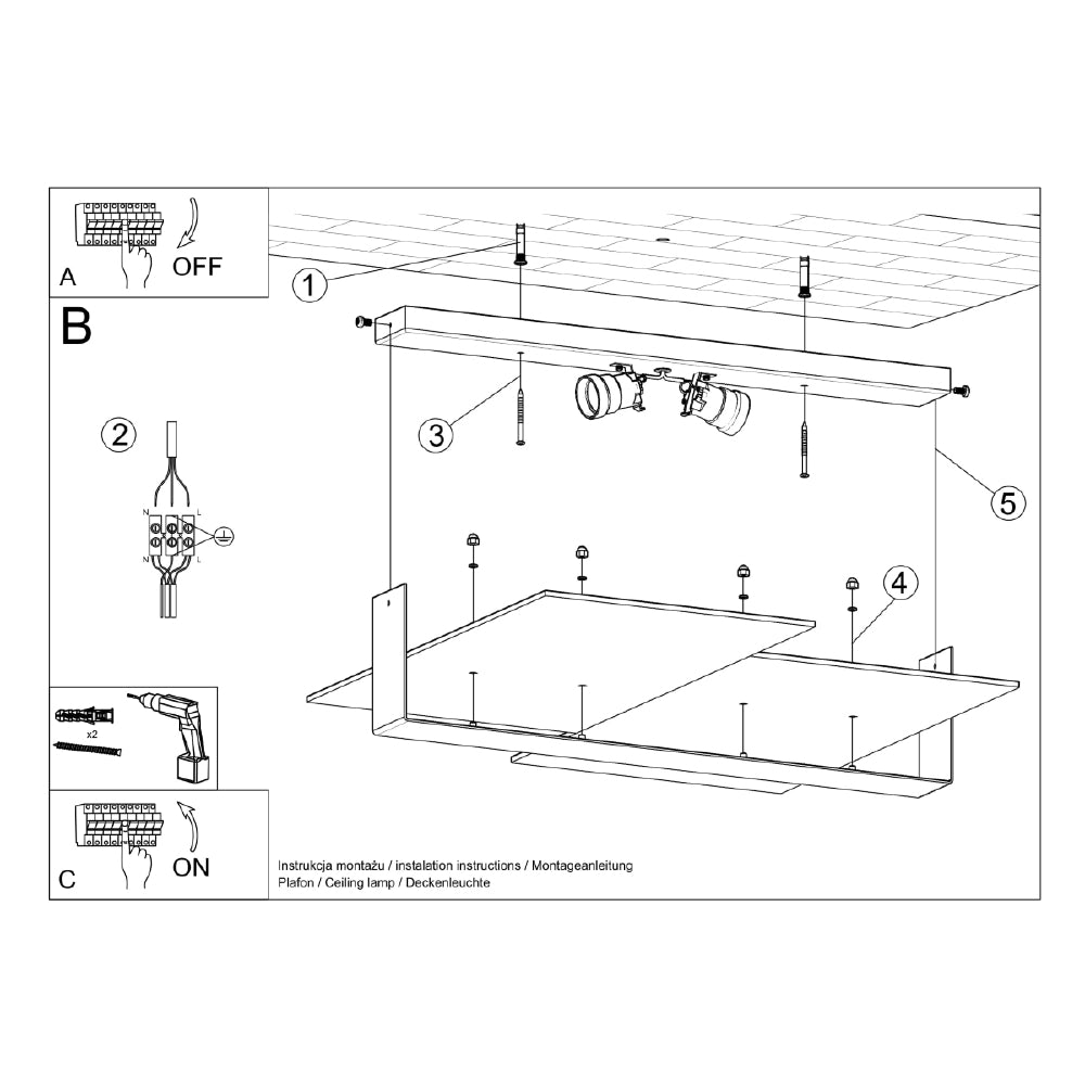 Plafondlamp Massimo Sollux Wit LxBxH 63x33x15 Metaal, Glas Nnb