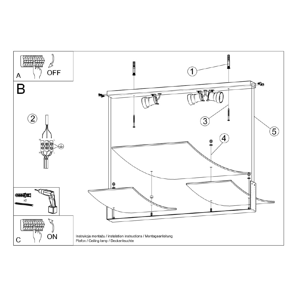 Plafondlamp Celia Sollux Wit LxBxH 63x33x15 Metaal, Glas Nnb