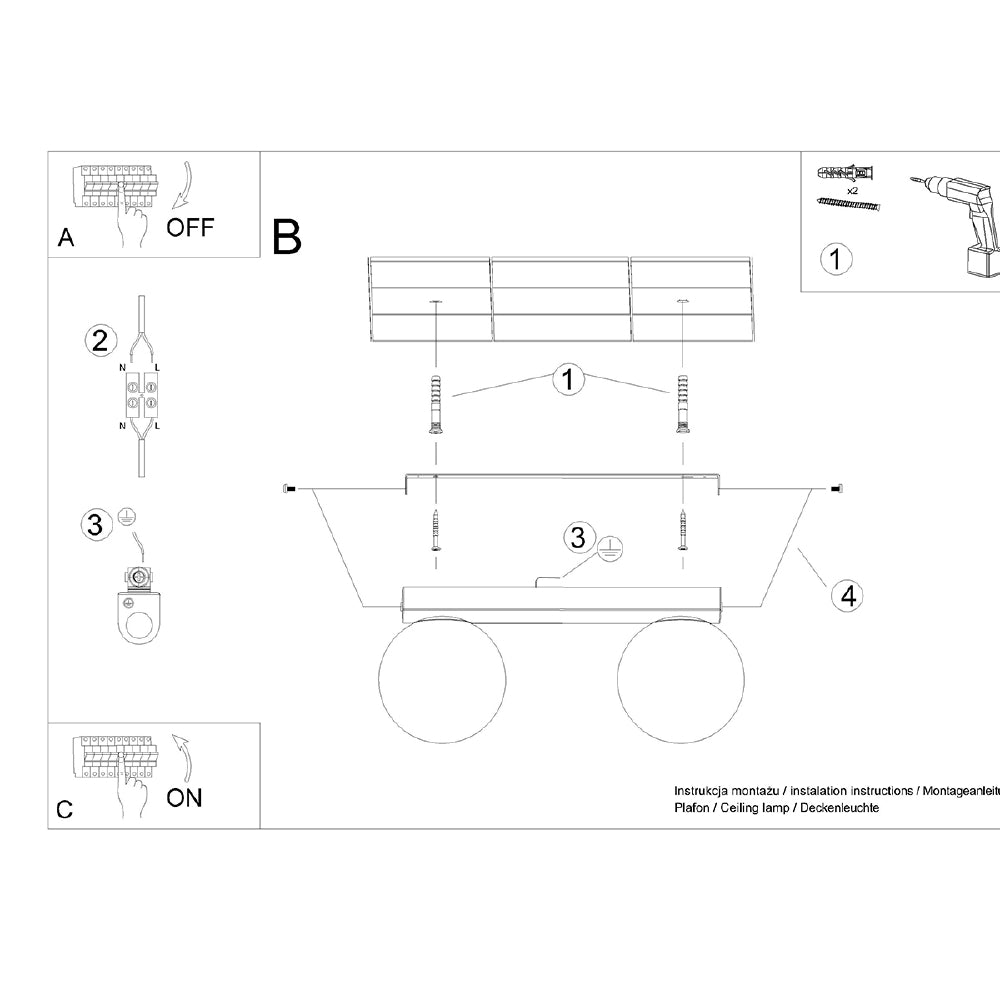 Plafondlamp Yoli Sollux Zwart LxBxH 32x20x14 Metaal,Glas Nnb