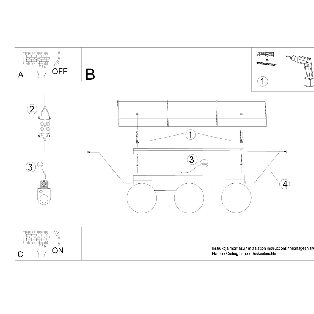 Plafondlamp Yoli Sollux Zwart LxBxH 16x20x47 Metaal,Glas Nnb