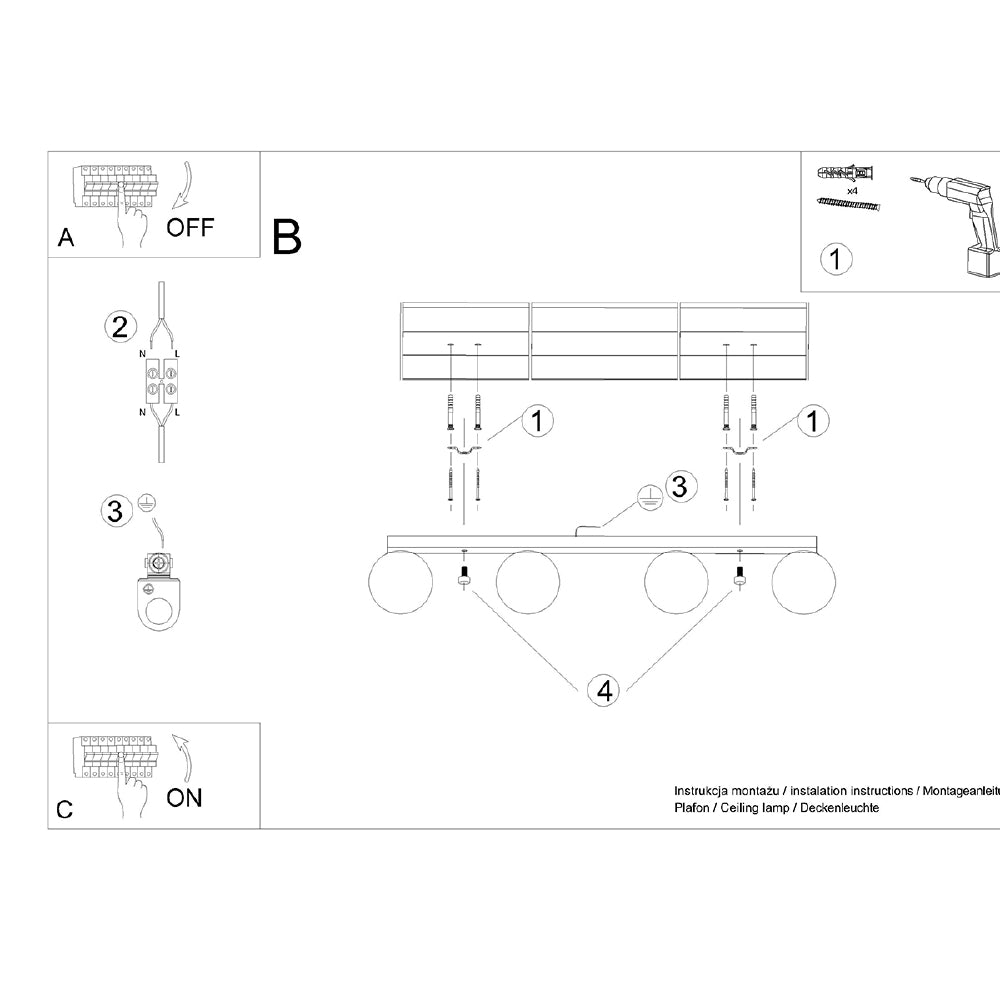 Plafondlamp Yoli Sollux Zwart LxBxH 16x20x83 Metaal,Glas Nnb