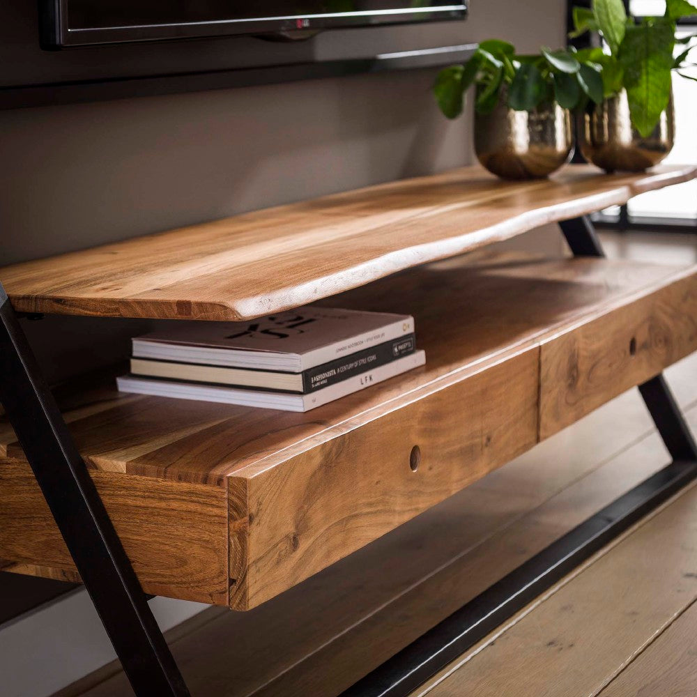 TV Meubel Elba chiQago Massief acacia naturel LxBxH 147x74x22 Acaciahout Nnb