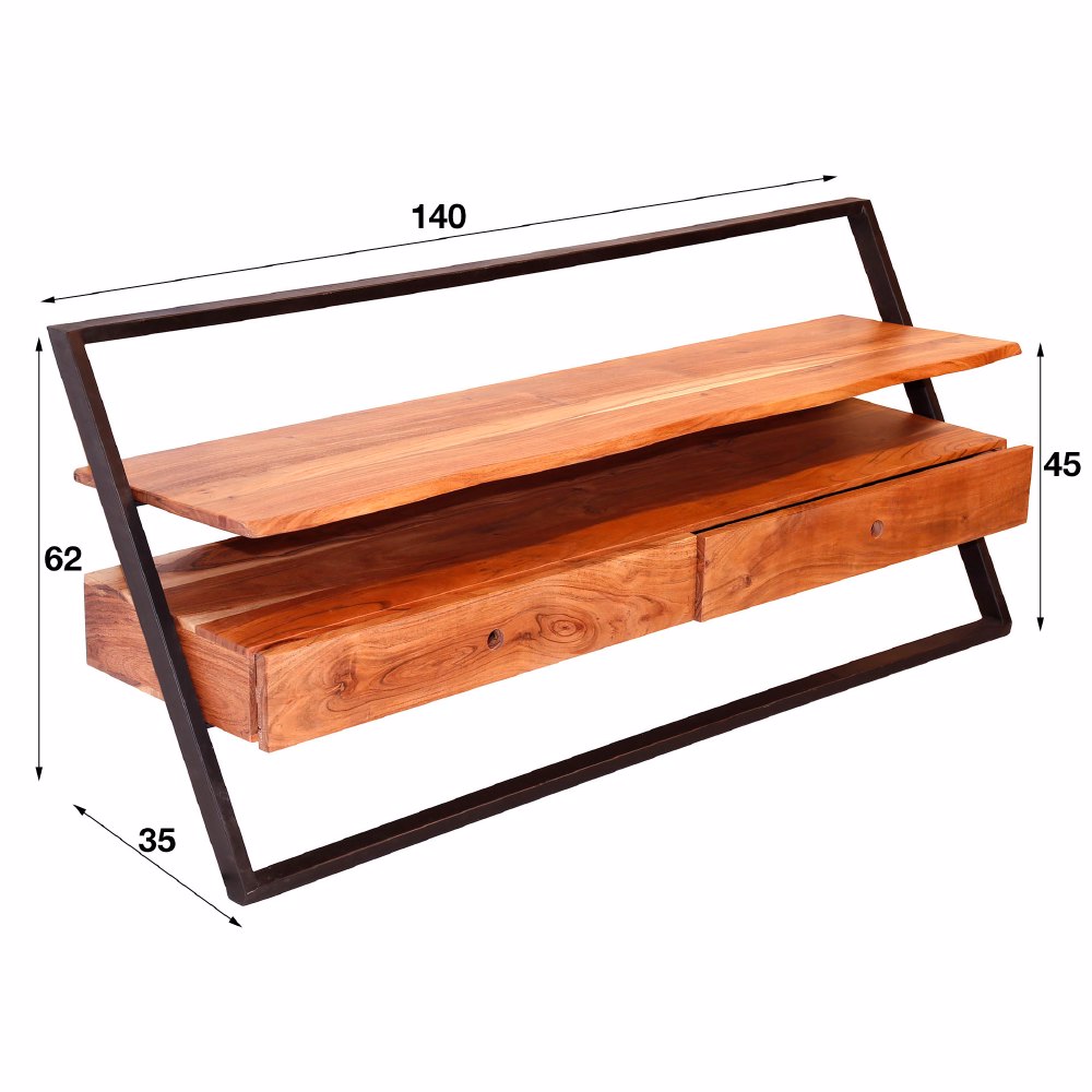 TV Meubel Elba chiQago Massief acacia naturel LxBxH 147x74x22 Acaciahout Nnb