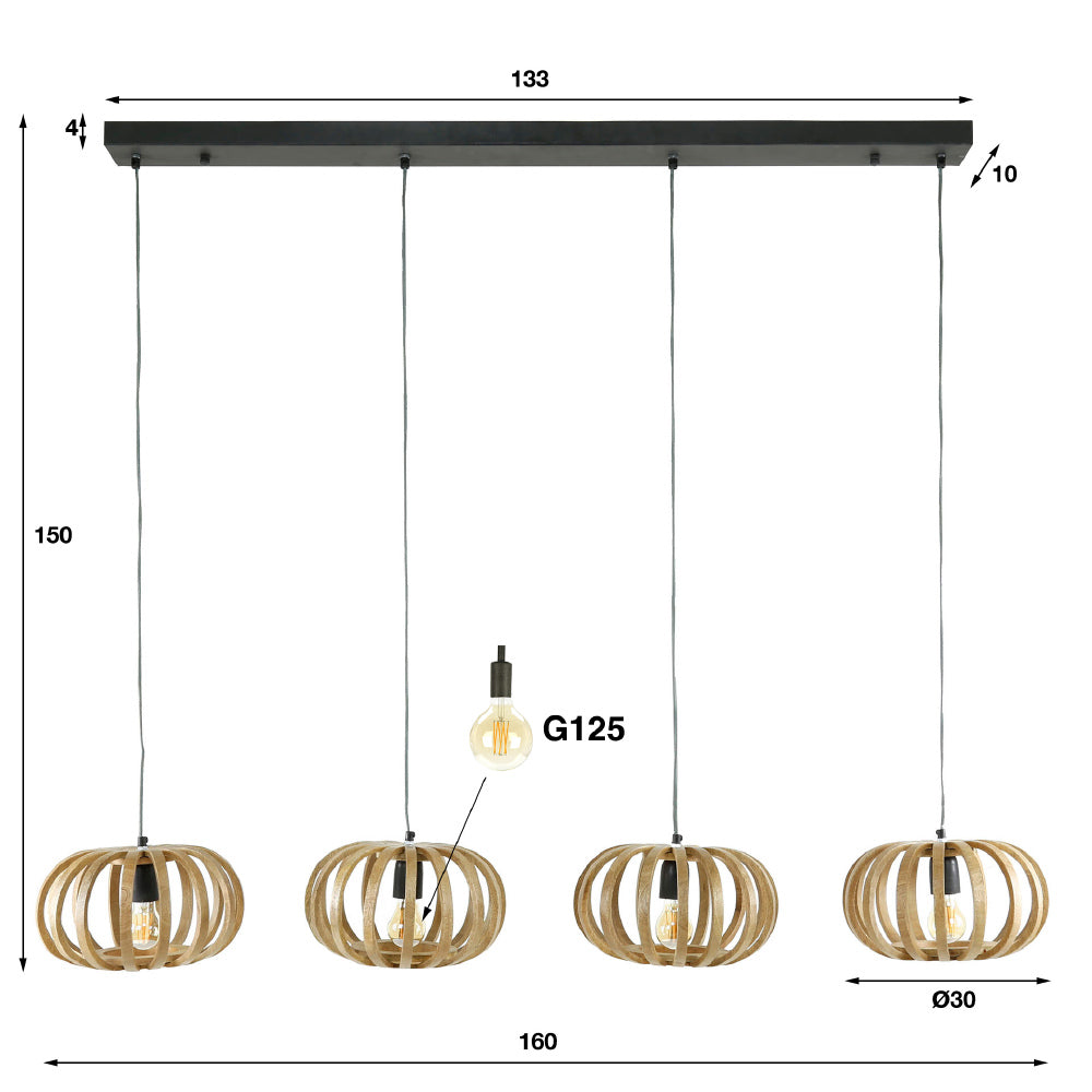 Hanglamp Joss chiQago Massief mango naturel LxBxH 146x41x30 Mangohout Nnb