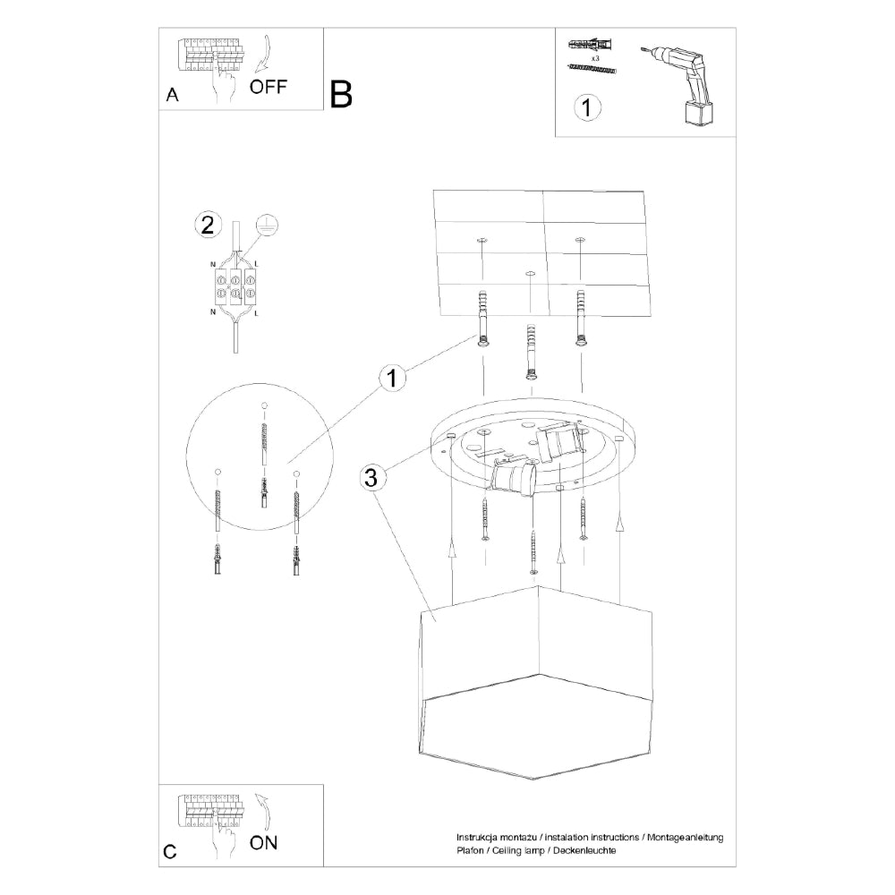 Plafondlamp Sunde Sollux Zwart PVC Nnb