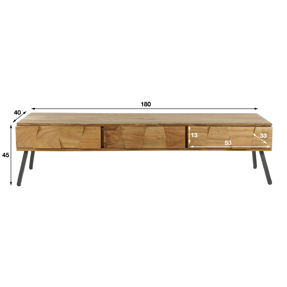 TV Meubel Alonzo chiQago Massief acacia naturel LxBxH 183x45x25 Acaciahout Nnb