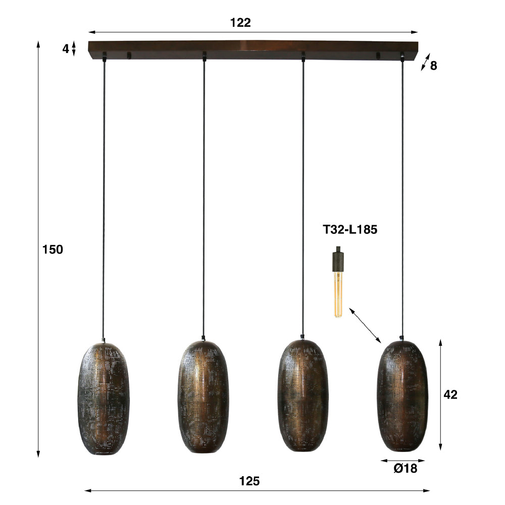Hanglamp Leland chiQago Brons antiek LxBxH 125x51x22 Brons antiek Nnb