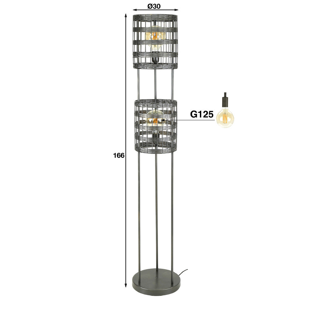 Vloerlamp Thurston chiQago Zwart nikkel LxBxH 172x35x35 Zwart nikkel Nnb