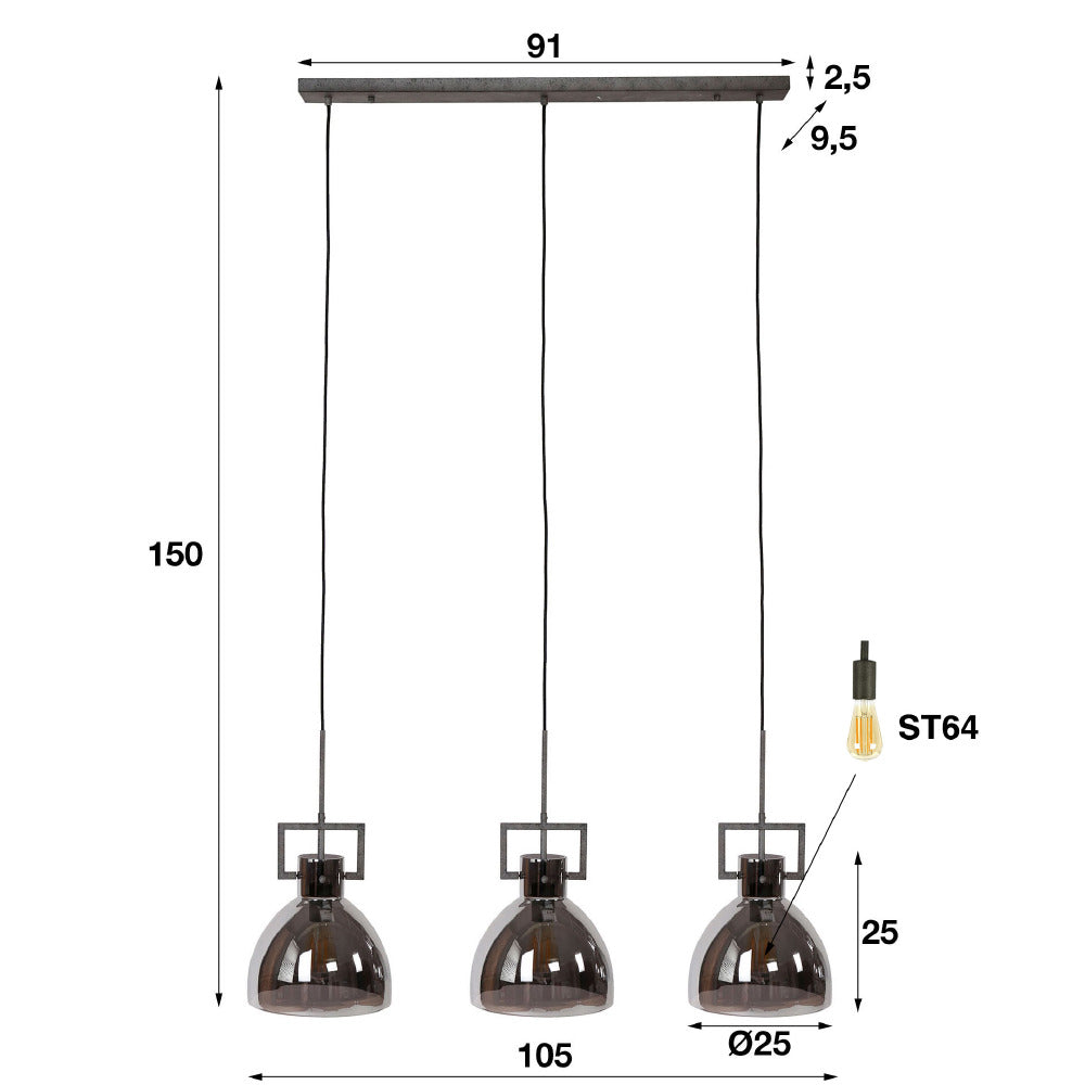 Hanglamp Orson chiQago Oud zilver LxBxH 98x47x34 Oud zilver Nnb