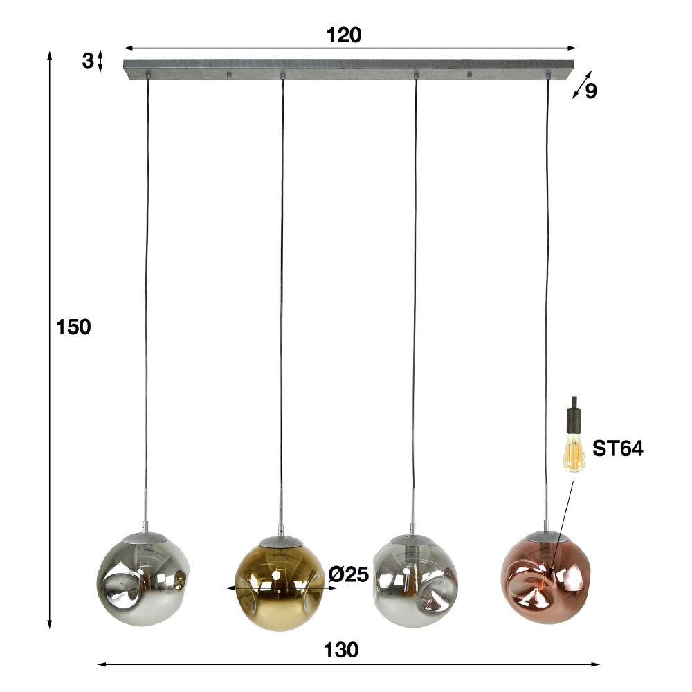 Hanglamp Hudson chiQago Oud zilver LxBxH 125x45x30 Oud zilver Nnb