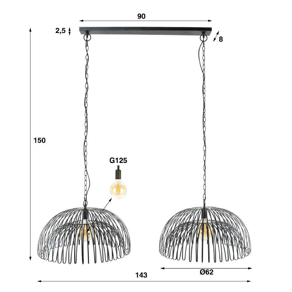 Hanglamp Briggs chiQago Charcoal LxBxH 73x73x56 Charcoal Nnb