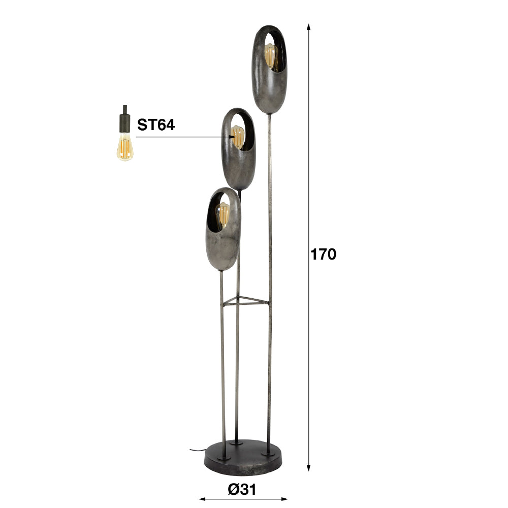 Vloerlamp Kairo chiQago Oud zilver LxBxH 173x34x33 Oud zilver Nnb