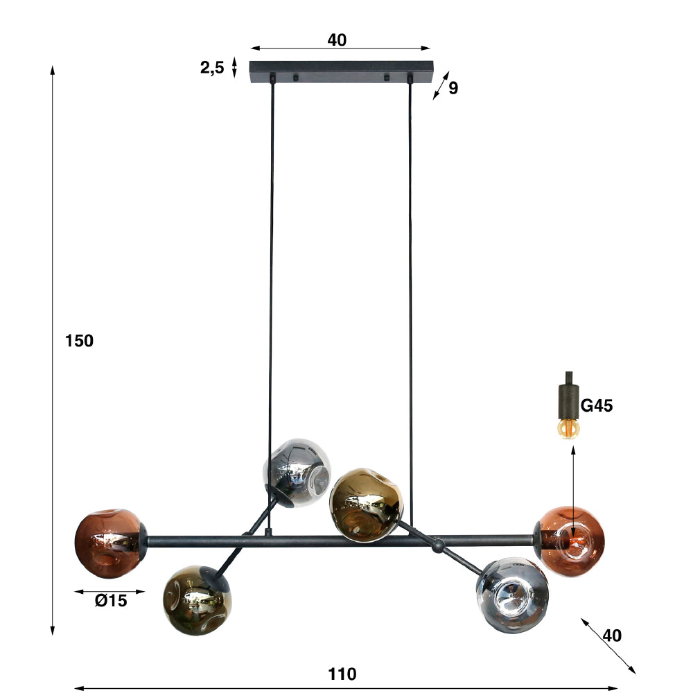 Hanglamp Kelby chiQago Artic zwart LxBxH 111x50x21 Artic zwart Nnb